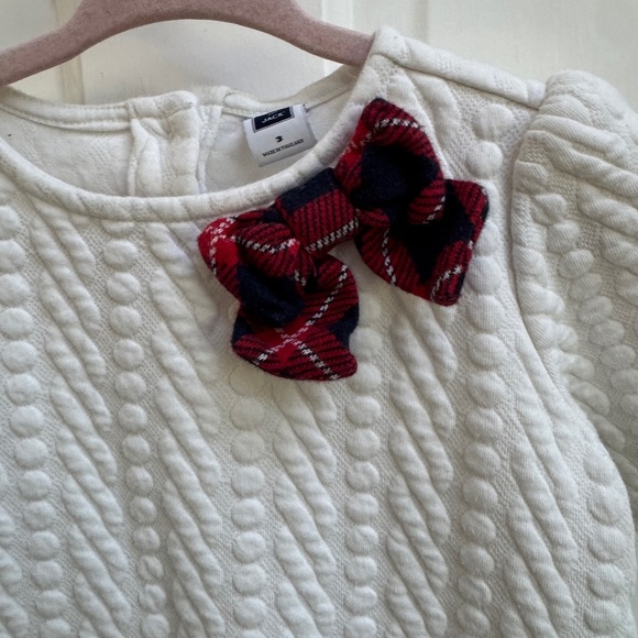 Janie & Jack 3T White and Red Plaid Bow 3/4 Sleeve Girls Formal Christmas Blouse - Picture 2 of 5